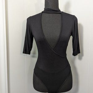 Black Deep-V Bodysuit with Choker Detail
